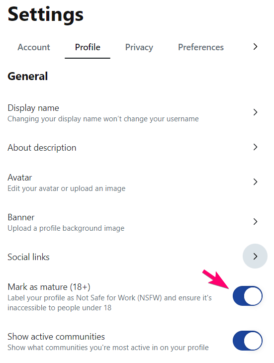 reddit profile settings