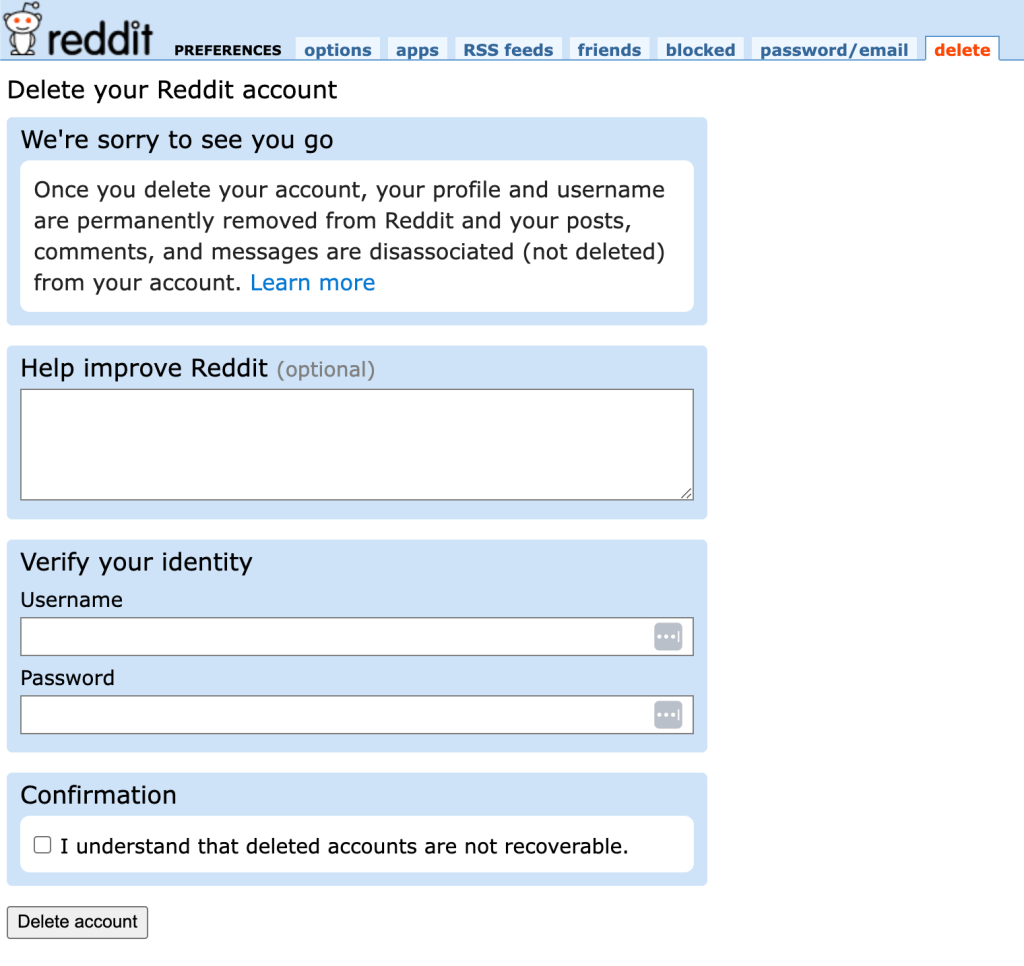 delete account reddit 1
